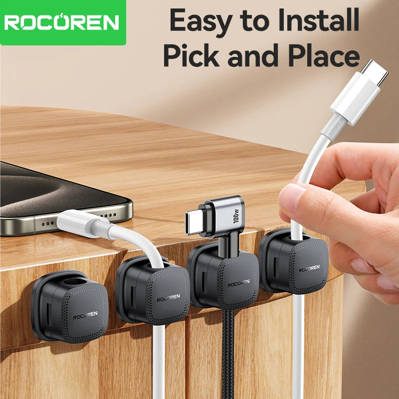 Magnetisk kabelholder til opladerkabel ved skrivebord